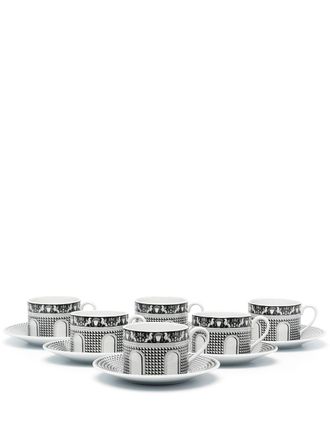 Fornasetti Set di 6 tazze da tè Facciata Quattrocentesca - Bianco