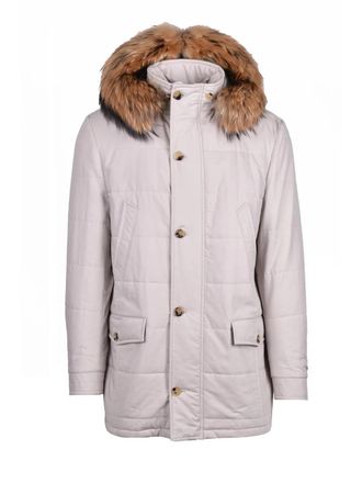 LUIGI BORRELLI NAPOLI Quilted Parka Jacket with Detachable Fur Trim and Hybrid Closure