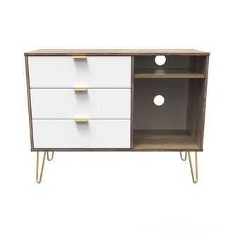 Welcome Furniture Breda Ready Assembled 3 Drawer TV Unit in White Matt & Vintage Oak - Welcome Furniture | TJ Hughes