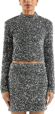 QS by s.Oliver Langarmshirt QS, Damen, Gr. XXL (44), silber, Web, Obermaterial: 100% Polyester. Futter: 95% Polyester, 5% Elasthan, bestickt, slim fit normal, ohne A