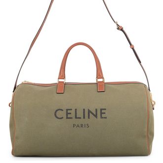 Celine Brown Khaki Canvas Leather Boston Bag (Pre-Owned)