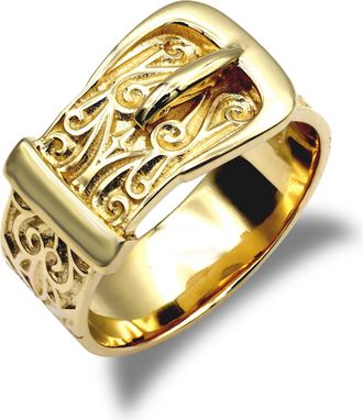 Jewelco London Solid Gold-plated Sterling Silver Single Buckle Ring 10mm - ARN129