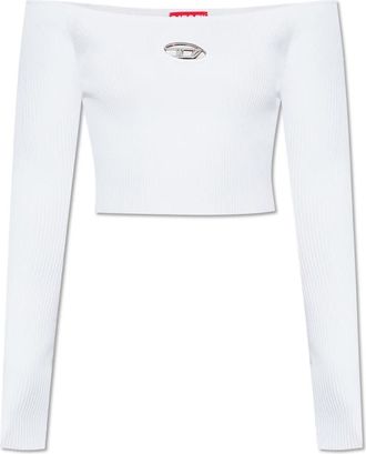 Diesel M-Vera-LS Logo Sweater - Dames - Ronde hals truien - Wit - L - Polyester - Truien & Vesten