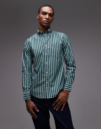 Tommy Hilfiger Camicia verde in popeline a righe