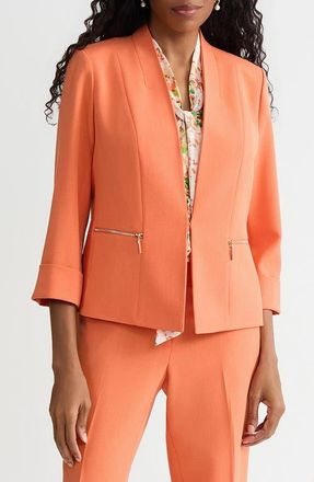 Kasper Collarless Zip Pocket Blazer in Mandarin at Nordstrom, Size 10