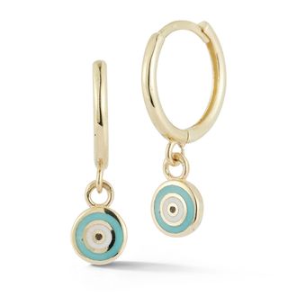 Ember Fine Jewelry 14K Gold Round Enamel Evil Eye Charm Huggies