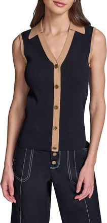 Karl Lagerfeld Rib Sweater Vest in Midnight Navy/Cartouche at Nordstrom, Size X-Small