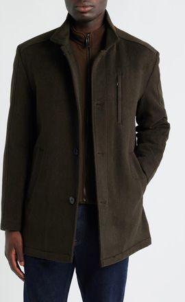 Johnston & Murphy Upton Luxe 175th Anniversary Brown Wool Blend Car Coat with Removable Suede Bib in Loden at Nordstrom, Size Medium