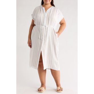 Vince Stripe Cap Sleeve Shirtdress in Off White/Vista Blue at Nordstrom Rack, Size 2X