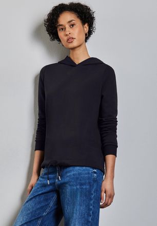 Street One Hoodie STREET ONE, Damen, Gr. 34, lila (deep tint blau), Sweatware, Obermaterial: 65% Baumwolle, 35% Polyester, unifarben, regular fit taillenbedeckt,