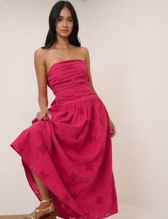 Nobody's Child Pink Bandeau Broderie Anglaise Ariella Midi Dress