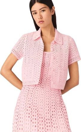 Maje Rhinestone crochet cardigan in Pink at Nordstrom, Size X-Small