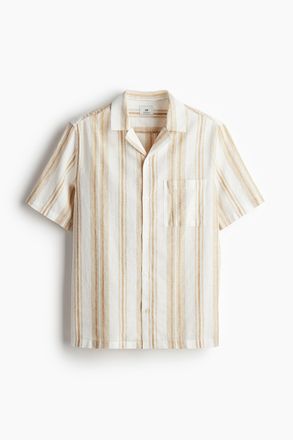 H&M Freizeithemd aus Leinenmix in Regular Fit - Beige/Gestreift