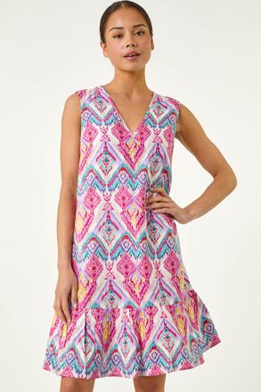 Roman Frill Hem V-Neck Dress