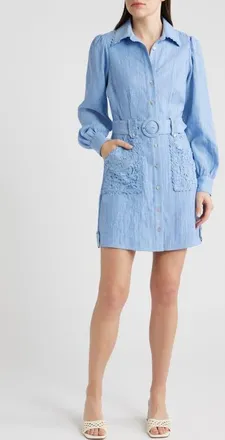 Ciebon Vivian Lace Trim Shirtdress in Blue at Nordstrom, Size X-Small