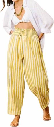 Sunshine Tienda Drawstring Wide Leg Pant In Ochre And White Stripe Pattern