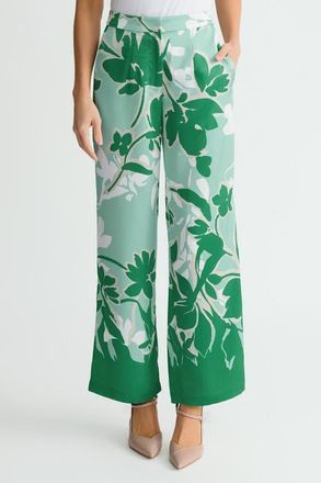 Ming Wang Crepe de Chine Floral Printed Wide-Leg Pants in Kelly Green/euca/lime/ivory at Nordstrom, Size X-Small