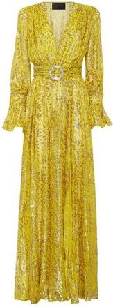 Philipp Plein Lange Jurk - Dames - Avondkleed - Geel - XS - Chiffon - Kleedjes