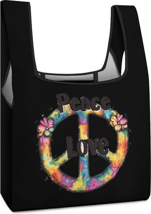 Generic Peace Sign Tie Dye Shopping Bag Reusable Grocery Tote Bag Foldable Handbag for Travel Picnic