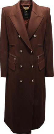 Elisabetta Franchi Cp-010-56E2 Double-Breasted Jas - Dames - Mantel - Bruin - XL - Leer - Jassen