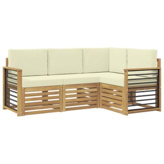 vidaXL Juegos De Sof&aacute;s Con Coj&iacute;n 4 Pcs Blanco Y Crema Poli&eacute;ster Vidaxl