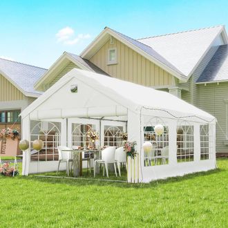 OUTSUNNY 6 x 4 m Party Tent, Heavy Duty Gazebo Canopy with Windows, White | Size: 4m x 6m