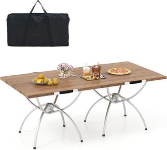 Costway 2 Mesa Plegable Camping, 61 x 61 x 46,5 cm, Mesa Plegable Portatil, Ligera Extensible con Tablero de Madera Veteada, Marco de Aluminio, Bolsa de