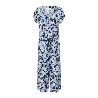 Kaffe Blauwe Bloemenprint Jumpsuit met Korte Mouwen - Dames - Jumpsuits - Veelkleurig - 3XL - Jumpsuits & Playsuits
