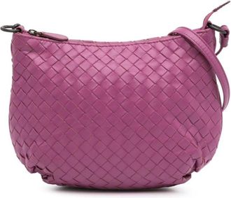 Bottega Veneta Pre-owned Cross Body Bags, female, Purple, Size: ONE SIZE Pre-owned Nappa Leather Woven Crossbody Bag with Top Zip and Interior Pocket