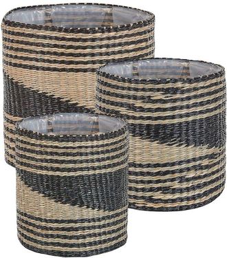 Beliani Set of 3 Plant Pots RATTAIL Seagrass 32/29/27 cm Black