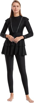 Generic Muslim Swimwear for Women Modest Swimsuit Long Sleeve Floral Print Muslim Swimming Costume 2 Piece Burkini Swimming Tops + Swimming Pants Beachwear