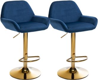 Clp Clp - Set De 2 Taburetes De Bar Braga En Terciopelo Con Marco Dorado Azul