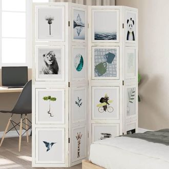 vidaXL Biombo Separador De 4 Paneles Madera Maciza Paulownia Blanco Vidaxl