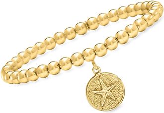RS Pure by Ross-Simons Italian 5mm 18kt Gold Over Sterling Bead Stretch Bracelet With Sand Dollar Charm