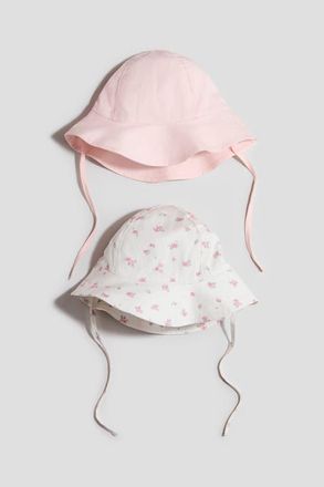H&M 2-pack Cotton Sun Hats in Light Pink/floral at Nordstrom, Size 9-12 M