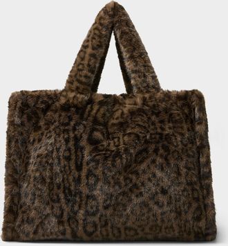 Simons Womens Leopard faux-fur XL tote bag