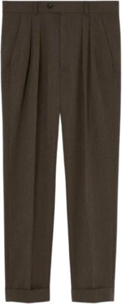 Loro Piana Mid-Rise Straight Leg Broek - Heren - Slim Fit Broeken - Bruin - XL - Wol - Broeken