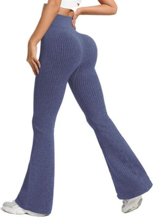 Generic Womens Ribbed Flared Leggings Elastic High Waist Flared Bell Bottom Stretchy Comfortable Bootleg Yoga Pants Ladies Slim Fittd Stretchy Autumn Winter W