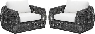 Vente-Unique Conjunto de 2 sillones de jard&iacute;n de resina trenzada - Antracita con cojines blancos - VEYRO de MYLIA