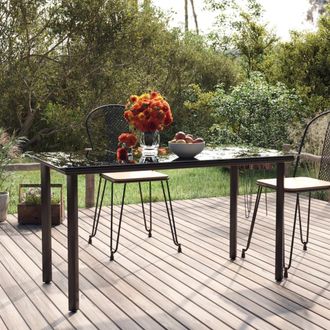 Berkfield Home Garden Dining Table Black 200x100x74cm Steel & Tempered Glass | Size: 200 x 100 x 74 cm