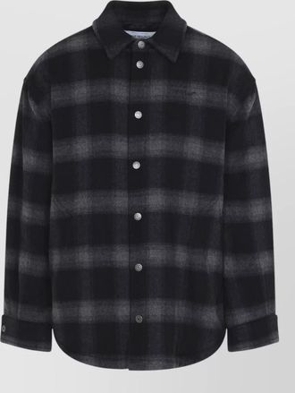 Off-white checked wool flannel padded overshirt