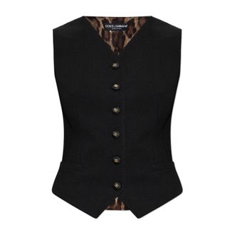 Dolce & Gabbana Vests, female, Black, Size: L Combined Fabrics Vest