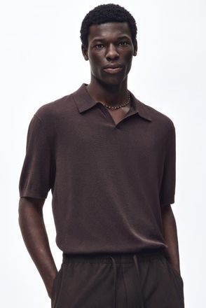 H&M Regular Fit Silk-blend Polo Shirt in Dark Brown at Nordstrom, Size X-Small