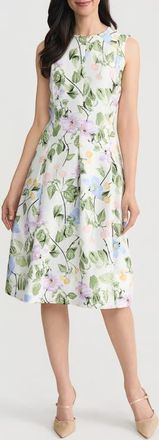 Kasper Pleated Princess Seam Sleeveless Fit & Flare Dress in Lily White Multi at Nordstrom, Size 12