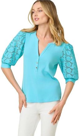 Lilly Pulitzer Ronson Eyelet Knit Top Womens Clothing Capri Blue : XXS, Cotton/Modal/Spandex