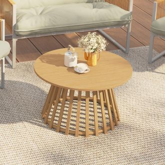 IDMarket Solal Mesa De Centro Redonda De Jard&iacute;n De 70 Cm Con Patas De Listones Met&aacute;licos Efecto Madera