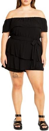 City Chic Kiki Off the Shoulder Playsuit Romper in Black at Nordstrom Rack, Size Xs/14W
