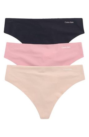 Calvin Klein Invisibles 3-Pack Thongs in Black/Cedar/Soft Mauve at Nordstrom, Size X-Large
