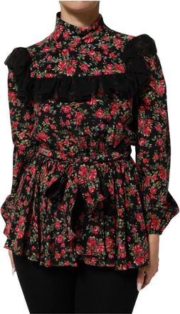 Dolce & Gabbana Bloemenprint Blouse Top met Lange Mouwen - Dames - Blouses - Veelkleurig - XS - Leer - Overhemden