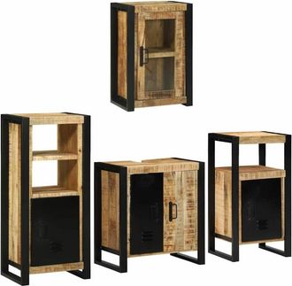 vidaXL Juego De Muebles De Ba&ntilde;o 4 Pcs Marr&oacute;n Madera De Mango Maciza Vidaxl